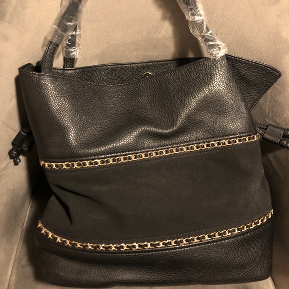 Faux Leather & Chain Slouchy Purse